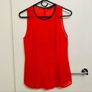 Zara Orange Sleeveless Pleated Semi-Sheer Blouse S